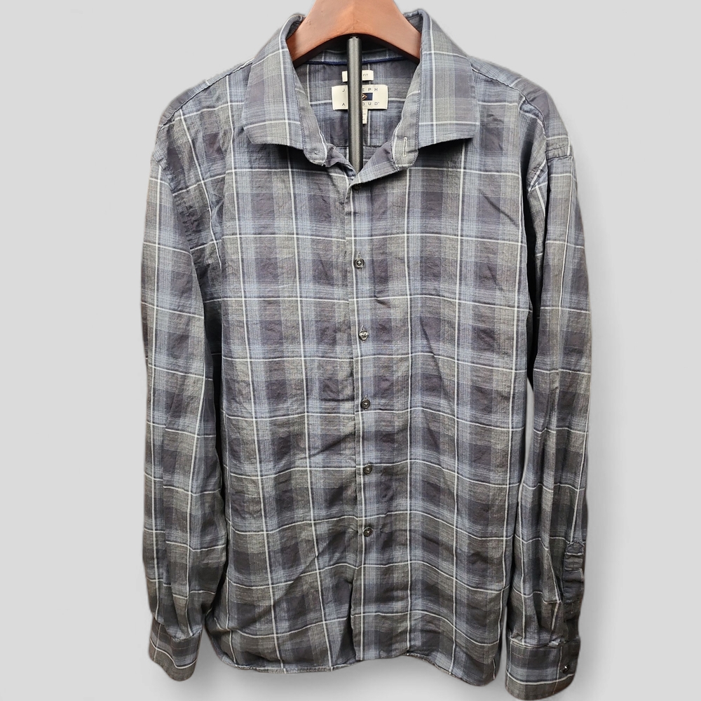JOSEPH ABBOUD | Blue Gray Plaid Button Down Modern Fit Cotton LS Shirt | XXL